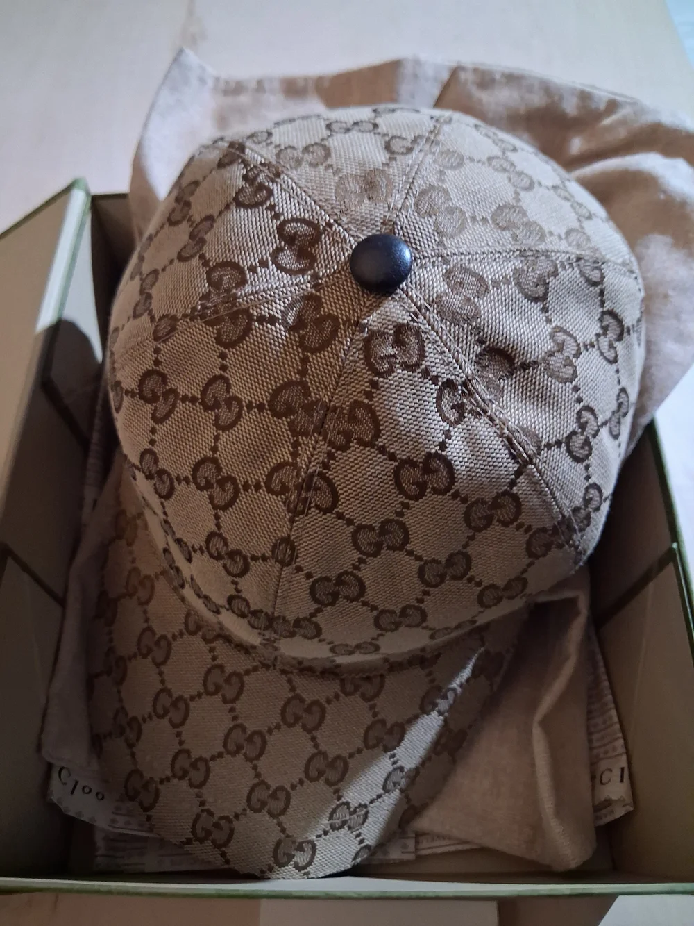 Gucci Brown/Beige GG Canvas Baseball Cap with Black Interior